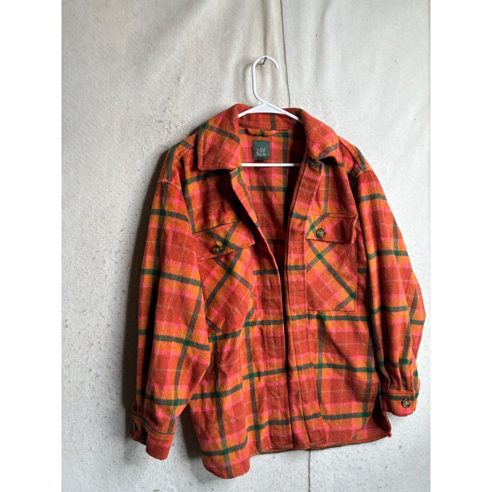 Wild Fable Orange Pink Plaid Flannel Shacket Shirt Jacket Small VN1299629